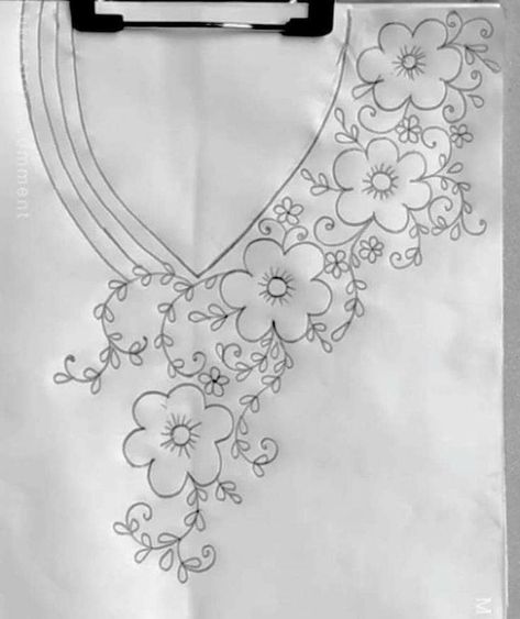 Aari Neck And Hand Design, Beads Embroidery Designs On Neck, Machine Embroidery Designs For Dress, Embroidery Patterns For Blouses, Embroidery Motifs Drawing, Simple Motifs Design, Embroidery Blouse Neck Designs, Neck Designs Drawing, Neck Handwork Embroidery Designs