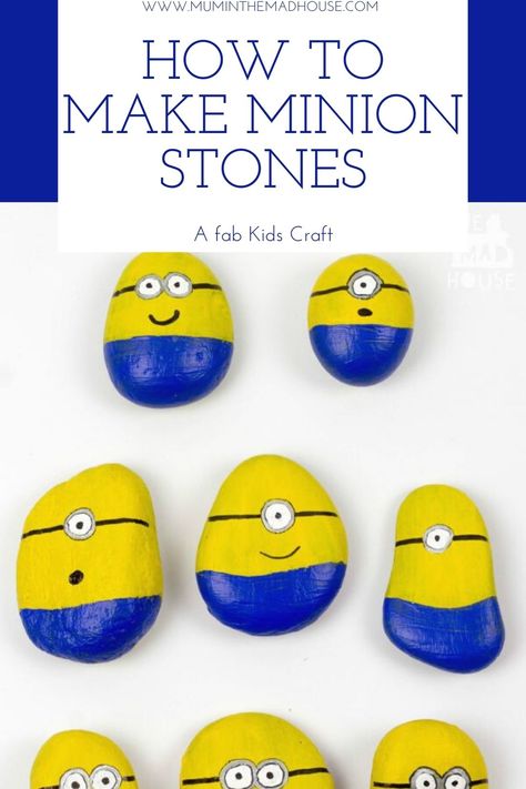 Make your own minions is a great craft to make with stones. Follow our step by step tutorial and your minions will last and look great for years to come Minion Rock, Minion Craft, Minion Coloring Pages, Diy Minions, Creative Diy Projects, Cute Minions, Diy Projects For Kids, Kids Wood, Stone Crafts