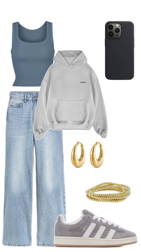 Grey adidas campus outfit inspo - comfy hoodie and skims tank outfit ideas - basic and cute outfit Adidas Campus Outfit, Gray Hoodie Outfit, Outfit Inspo School, Adidas Campus Shoes, Outfit Campus, Campus Adidas, Campus Outfit, Cold Weather Outfit, Cute Modest Outfits