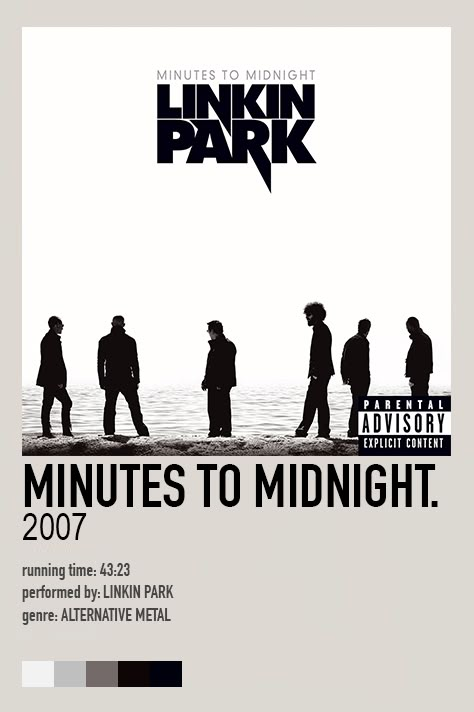 Minutes to Midnight - Linkin Park (2007) Linkin Park Band Poster, Linkin Park Album Covers, Linkin Park Poster Vintage, Linkin Park Songs, Linkin Park Album Cover, Linkin Park Given Up, Linkin Park Aesthetic, Linkin Park Poster, Midnight Album