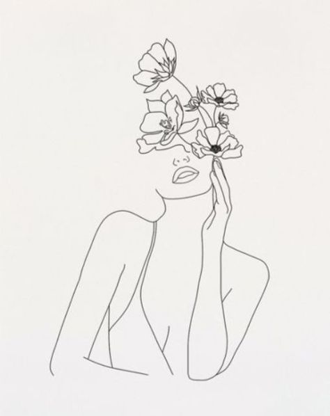 Female With Flowers Tattoo, Flower And Body Drawing, Flower Woman Tattoo Design, Women Face Outline Tattoo, Face Outline Painting, Tattoo Ideas Female Face Outline, Tattoos Of Faces Abstract, Tattoo Female Silhouette, Face And Flowers Drawing