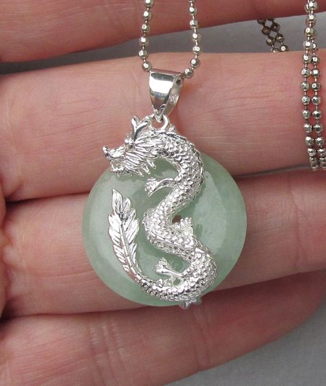 Jade And Silver Jewelry, Symbol Of Luck, Jade Pendant Necklace, Mythical Creature, Silver Dragon, Jade Pendant, Pale Green, Mythical Creatures, Mint Condition