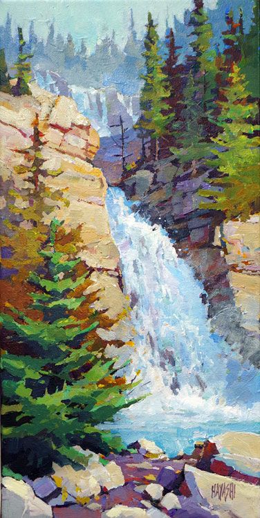 Randy Hayashi, Waterfall Paintings, Landscape Art Painting, Canadian Art, Fantasy Art Landscapes, Environment Concept Art, Environmental Art, Fantasy Landscape, Watercolor Landscape