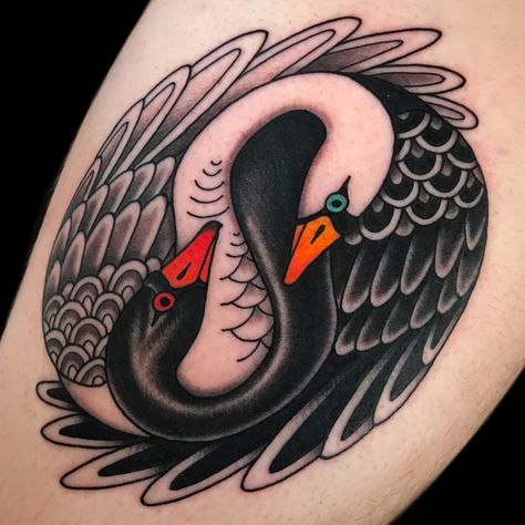 Good morning ☯️ Tattoo Yin Yang, Black Swan Tattoo, British Tattoo, Yin Yang Tattoo, Swan Tattoo, Globe Tattoos, American Traditional Tattoos, Traditional Tattoo Inspiration, Yang Tattoo