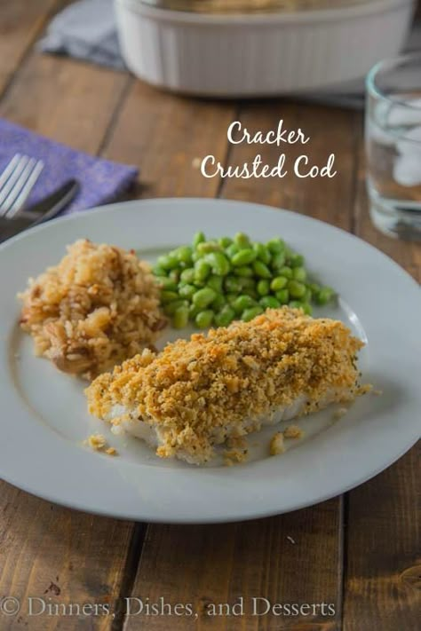 Cracker Crusted Cod - mild white fish baked with a coating of buttery Ritz crackers. Great on other white fish or even chicken! Cod Dinners, Broiled Fish Recipes, Crusted Cod, Ritz Cracker Recipes, Cod Fish Recipes, Cod Recipe, Ritz Cracker, Baked Cod, Cod Recipes