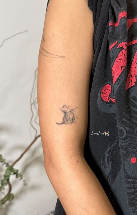 Cat Tattoo Tortoiseshell, Tiny Kitten Tattoo, Lower Tricep Tattoo, Clairo Inspired Tattoos, Tattoos For Your Pets, Dainty Black Cat Tattoo, Colorful Dainty Tattoos, Cat Tattoos Aesthetic, Tattoos For Poets