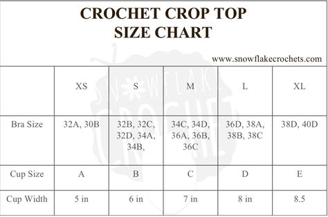 Crochet Top Sizing Chart, Crochet Top Measurement Chart, Crochet Crop Top Size Chart, Crochet Bra Size Chart, Crochet Bra Cup, Swimsuit Patterns, Crochet Bralette Pattern, Snowflake Crochet, Bralette Pattern