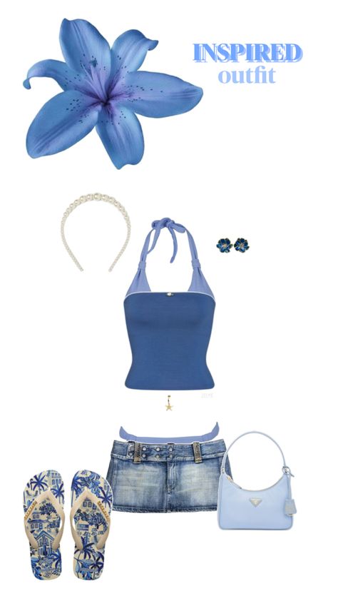 summer, summer outfits, summer outfit inspo, coastal, coastal summer , coastal summer outfits, hibiscus, blue hibiscus, blue tube top, denim mini skirt, blue bikini styled, summer aesthetic Outfits With Tube Tops, Blue Tube Top Outfit, Coastal Summer Outfits, Sumner Outfits, Tube Top Aesthetic, Summer Tube Top, Blue Tube Top, Tube Top Outfits, Mini Skirt Blue