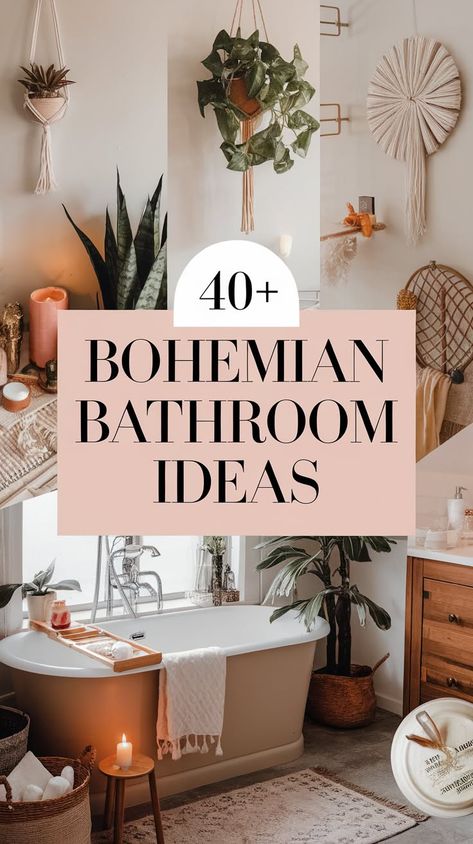 40+ Botanical Boho Bathroom Designs for Plant Lovers Boho Floral Bathroom Ideas, Hipster Bathroom Ideas, Bright Airy Bathroom, Mood Boards For Bathrooms, Bathroom Decor Eclectic, How To Decorate Small Bathroom, Peaceful Bathroom Ideas, Witchy Bathroom Aesthetic, Apartment Aesthetic Cozy Bathroom