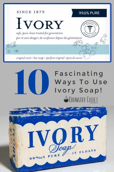 Ivory soap has been around since the 1800s, but it is still absolutely amazing to use around your home! You can use it for your skin, cleaning, laundry, and more! Get the awesome history, science, and neat ways to use Ivory soap today on Chemistry Cachet Ivory Soap For Bugs, Ivory Soap Uses, Zote Soap Uses, Ivory Bar Soap, Zote Soap, Dial Soap, Natural Soaps Recipes, Easy Soap Recipes, Skin Cleaning