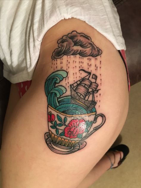 Storm In A Teacup Tattoo, Teapot Tattoo, Tat Inspiration, Tea Tattoo, Teacup Tattoo, Storm In A Teacup, Good Trip, Sailor Tattoos, Taurus Tattoos