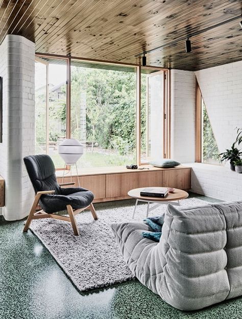 The humble Californian bungalow, transformed by Taylor Knights architects in Melbourne. California Bungalow, Modern Renovation, Bungalow Homes, Melbourne House, Flooring Trends, The Design Files, A Living Room, Window Seat, Eames Lounge Chair