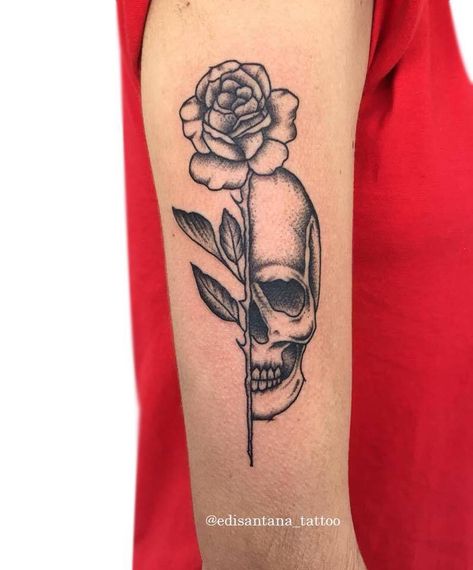 Half Skull Tattoo Design, Half Skull Tattoo, Skeleton Hand Rose, Half Tattoo, 12 Tattoos, Hand Rose, Half Skull, Skull Tattoo Design, Skeleton Hand