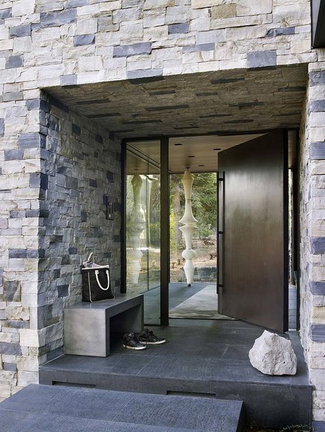 Modern Tahoe Mountain Retreat / Jamie Bush & Co Camp Interior, Metal Entrance Doors, Dorm House, Martis Camp, Metal Front Door, Steel Front Door, Pivot Door, Modern Entry, Modern Front Door