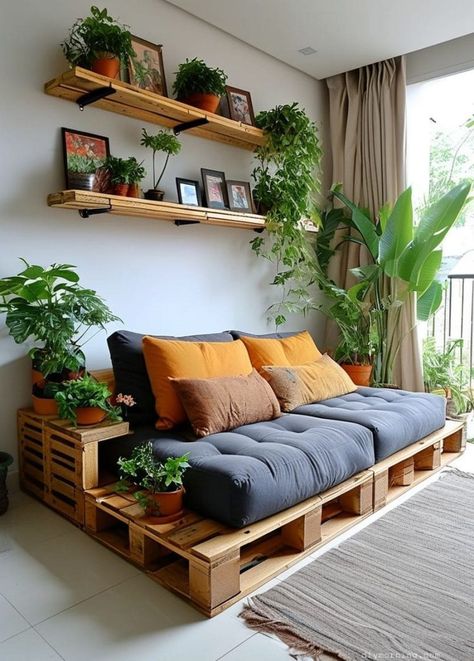 Recycled Furniture Design Creative Ideas, Pallet Sofa Diy, Diy Pallet Bed Ideas, Diy Lounge Chair, Recycled Furniture Design, Pallet Bank, Palette Furniture, Easy Diy Furniture, Easy Diy Outdoor Furniture