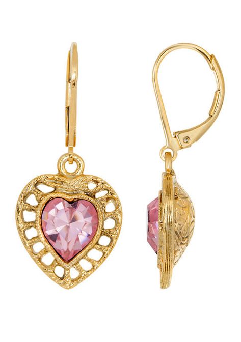 1928 Jewelry Gold Tone Light Rose Pink and Floral Beaded Drop Earrings | belk Swarovski Crystal Hearts, 1928 Jewelry, Casual Earrings, Pink Swarovski, Pink Boutique, Bedroom Vanity, Square Earrings Studs, Beaded Drop Earrings, Heart Drop Earrings