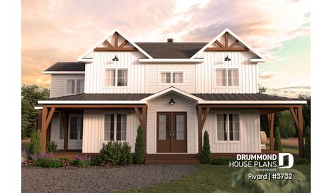 5 Bedroom House Floor Plan, American Country House, Country Farmhouse Plans, Open Floor Plan Kitchen, Drummond House Plans, Wraparound Porch, Farmhouse Style House Plans, Porch Flooring, Country Style House Plans