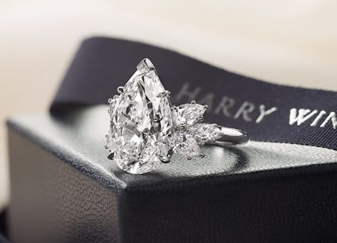 Harry Winston Engagement Ring, Harry Winston Engagement, Pear Shaped Wedding Rings, Wedding Rings Teardrop, Harry Winston Diamond, Blue Wedding Rings, Pear Wedding Ring, Gemstone Diamond Ring, Wedding Rings Rose Gold