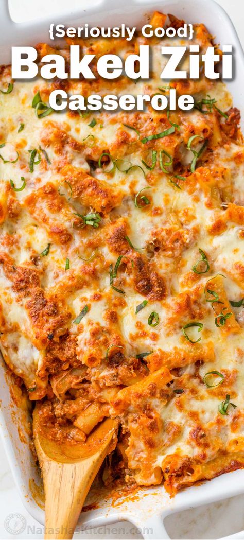 Baked Ziti is an easy, saucy, and cheesy pasta casserole. This has all of the great flavors of Lasagna but is simple to prepare and serve as a pasta bake. Watch Natasha make this easy baked ziti pasta casserole. This is so easy and delicious. It also reheats so well and you will be excited about leftovers! This is the easiest pasta casserole and the results are so satisfying. It’s no wonder Baked Ziti is such a popular dish. Natashas Kitchen Baked Ziti, Lasagna Baked Ziti, Baked Ziti With Broccoli, Baked Lasagna Casserole, Bake Later Casserole, Fall Pasta Casserole Recipes, Oven Baked Ziti Easy Recipes, Yumzetti Casserole, Make Ahead Pasta Casserole