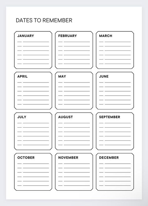 #Important_Dates_Template #Goals_Checklist #Dates_To_Remember #A6_Planner Important Dates Template, Dates To Remember, Events Planner, Key Dates, Goal Tracker, Personal Organizer, Planner Templates, Daily Planner Printable, List Template