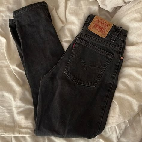 Vintage 90s Levi’s 550 black, washed black Vintage Black Levis, Levi Black Jeans, Levi’s Pants, Black Levi’s, Black Levis Jeans Outfit, Black Levis Outfit, Black Levi Jeans Outfits, Black Jeans Aesthetic, Black Jeans Outfit Aesthetic