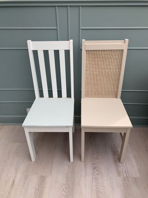 Kitchen Chairs Diy, Dining Room Chairs Diy, Ikea Barstools, Ikea Dining Chair, Dining Chair Makeover, Dining Chairs Diy, Diy Rattan, Upcycle Chair, Ikea Dining