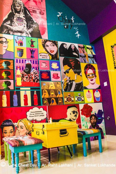 PopArt_Themed_Café_At PuneCity, interior design, interior designer, architect, cafe design, interior, decor, interior decor, theme cafe, pop art theme, pop art theme cafe, design Pop Art Office Design, Pop Restaurant Design, Pop Art Kitchen Ideas, Pop Art Cafe Interior, Pop Art Decoration Ideas, Pop Culture Interior Design, Theme Cafe Design, Pop Art Restaurant, Pop Art Cafe