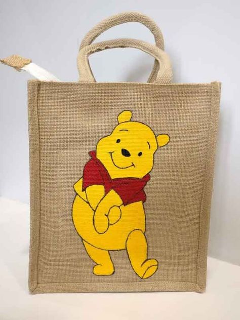 Jute Bags Design Handmade Painting, Fabric Painting On Bags, Painting On Jute Bags, Jute Bags Design Handmade, Jute Bag Painting Ideas, Jute Painting, Totebag Painting, Hand Painted Bags Handbags, Hand Bags Ideas