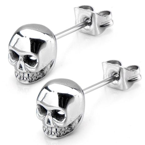 Earrings, Stud, Jewelry Womens Stainless Steel Skull Stud Earrings (Grey) - C811S2Q5V73  #Earrings #designerjewelry #fashionwomen #outfits #style #Stud Skull Clothing, Skull Fashion, Stainless Steel Polish, Skull Jewelry, Skull Earrings, Skull And Bones, Skull Art, Stainless Steel Jewelry, Jewelry Ideas