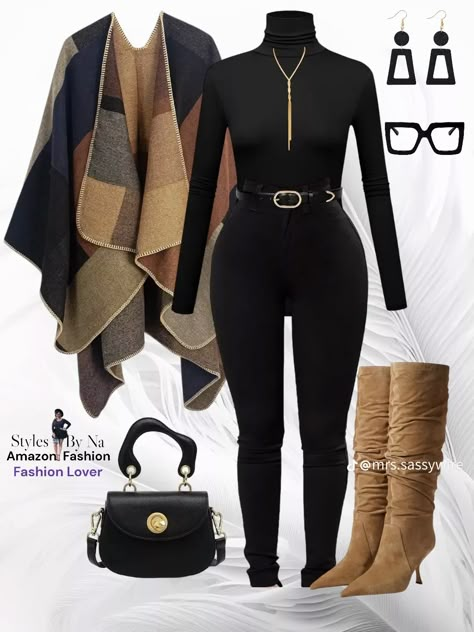 Dressy Outfits With Knee High Boots, Black And Red Club Outfits, Country Classy Outfits, All Black Church Outfit, Black Turtle Neck Outfits, Casual Evening Outfits For Women, Fall Dress Outfits Women, Fall Attire For Black Women, Cute Birthday Dinner Outfits