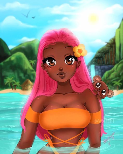 Christina Lorre on Instagram: “Hello lovelies 🌺 I just finished this piece I was working on a while ago and the tropical island vibes are always giving me life 🌴 ✨ this…” Fantasy Diamond, Christina Lorre, Colorful Vibes, Yellow Sun, Island Vibes, Cartoon Girl, Summer Love, Everything Pink, Pink Art