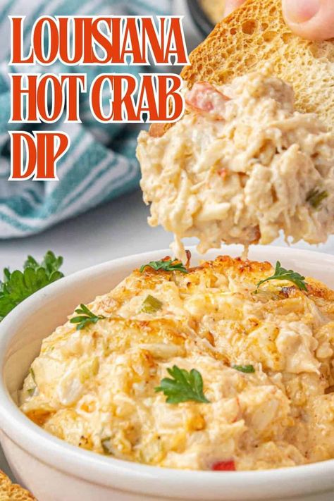 Dive into Louisiana Hot Crab Dip! This cheesy, rich, creamy dip is baked until hot and bubbly, it's the ultimate indulgence. Buffalo Crab Dip Recipe, Hot Crab Dip Crockpot, Lobster Queso Dip, Louisiana Hot Crab Dip, Hot Seafood Dip, Crockpot Crab Dip, Cheesy Crab Dip, Crab Dip Recipe Cold, Warm Crab Dip