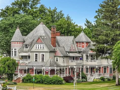 Massive 1885 "Heather House" Queen Anne Victorian in Marine City, Michigan - Pricey Pads Queen Anne House, Marine City, Victorian House Plans, Queen Anne Victorian, Victorian Mansion, Old Houses For Sale, Victorian Mansions, Mansions For Sale, Victorian Architecture