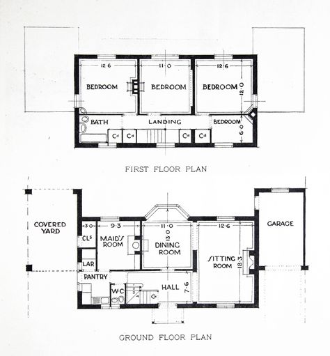 Vintage Home Plans — United Kingdom, c. 1930: Harrow A formal Georgian... Georgian Homes Floor Plans, Gregorian House Floor Plan, Georgian Home Plans, Georgian Townhouse Floorplan, Regency House Floor Plan, Regency Townhouse Floor Plan, Georgian Architecture Floor Plans, Georgian House Plans, House Plans Uk