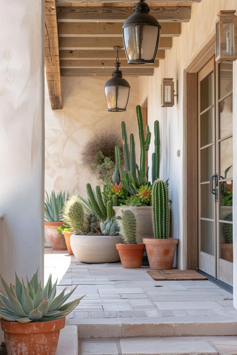 45 Amazing Small Front Porch Designs You Must Try Desert Patio, Small Front Porch Decor, Small Front Porches, Front Patio, Small Porches, Front Yard Garden, Cactus Garden, The Porch, Desert Landscaping