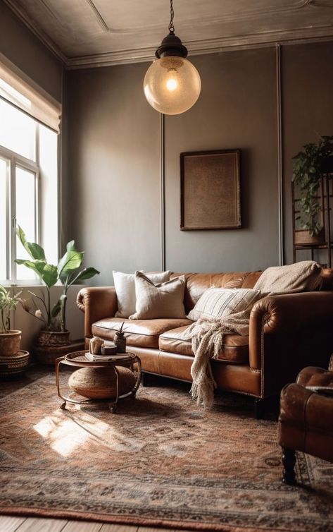 36 Leather Sofa Living Room Ideas for Timeless Elegance | Deco Trends 2024 - placeideal.com Leather Sofa Living Room Ideas, Sofa Living Room Ideas, Leather Sofa Living, Lounge Room Design, Brown Sofa Living Room, Moody Living Room, Earthy Living Room, Leather Sofa Living Room, Living Room Warm