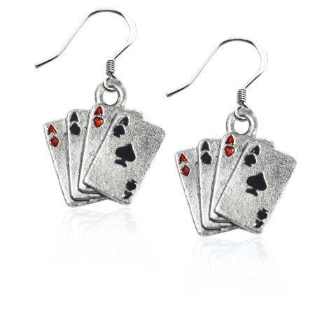 Aces Charm Earrings in Silver, Women's, Size: 1.25 Whimsical Gifts, Gambling Gift, Stylish Earring, French Wire, Earrings Collection, Memorable Gifts, Charm Earrings, Luxury Jewelry, Earrings Handmade