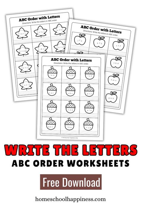 Looking for a fun way to teach your child ABC order? Our Write the Letters in ABC Order worksheets are perfect for young learners to practice letter sequencing and handwriting skills. These engaging, free printables help kids confidently learn their ABCs while having fun. Whether you're a homeschooling parent or looking for extra practice, these worksheets are a great addition to your resources. Download and print them today to support your child's alphabet learning journey! 📚✏️ #Homeschool #ABCs #FreePrintables Writing Worksheets For Kids, Abc Order Activities, Letter Writing Worksheets, Abc Order Worksheet, Alphabet Learning, Abc Printables, Kids Literacy, Alphabet Charts, Learning Abc