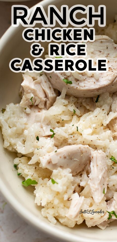 Chicken And Rice Casserole Recipes With Sour Cream, Easy Ranch Chicken, Ranch Chicken And Rice, Chicken Rice Casserole Recipes, Chicken And Rice Casserole Recipe, Jasmine Rice Recipes, Baked Ranch Chicken, White Rice Recipes, Chicken And Rice Casserole