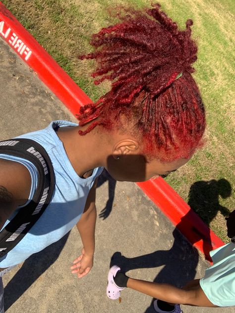 Red Dyed Locs Black Women, Dyed Locs Black Women Natural Hair, Red Starter Locs Black Women, Burgundy Starter Locs, Dyed Starter Locs Black Women, Red And Blonde Locs Black Women, Burgandy Locs On Black Women, Dark Red Locs Black Women, Red Dyed Hair Black Women