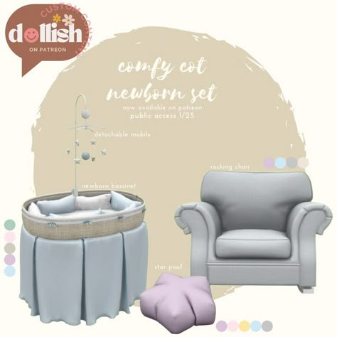 Comfy Cot Newborn Set! | Patreon The Sims 4 Pack, Sims 4 Content, Sims Baby, Sims 4 Tsr, Sims 4 Traits, Play Sims 4, The Sims 4 Pc, Sims 4 Bedroom, Free Sims 4