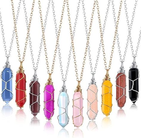 Amazon.com: 10 Pieces Hexagonal Crystal Pendant Necklace, Natural Quartz Stone Pendant Necklace, Healing Crystal Full Wire Wrap Gemstone Necklace for Women Girls (Simple Colors,Classic) : Clothing, Shoes & Jewelry Classic Clothing, Crystal Pendant Necklace, Stone Pendant Necklace, Gemstone Necklace Pendant, Crystal Necklace Pendant, Reiki Healing, Crystal Stone, Stone Pendant, Quartz Stone