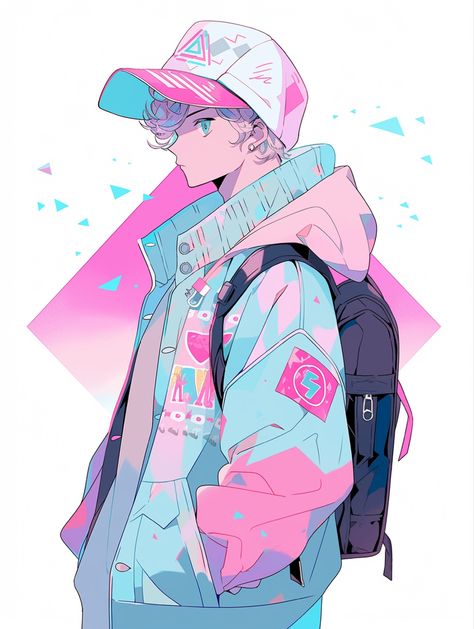 Pastel Techwear, Techwear Anime, Anime Covers, Pink Boy, Oc Inspo, Boy Anime, Neon Aesthetic, Anime People, Cool Wallpapers Art