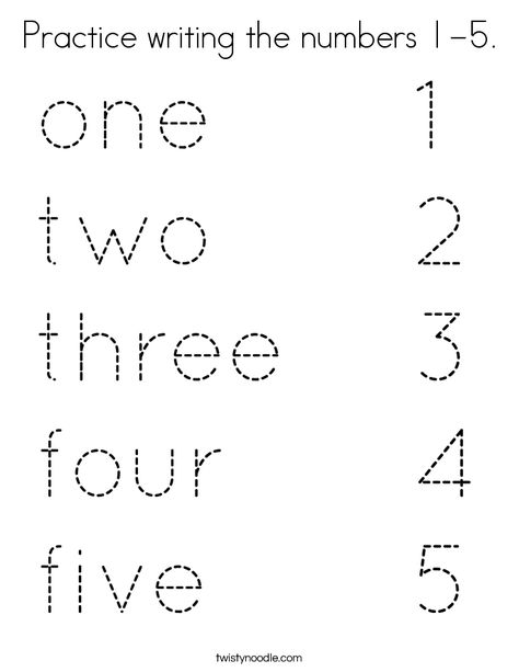 Practice writing the numbers 1-5 Coloring Page - Twisty Noodle Letter Writing For Kids, Writing Practice Preschool, Tracing Font, Number Words Worksheets, Number Writing Practice, Pre Writing Practice, Letter A Coloring Pages, Handwriting Worksheets For Kids, Preschool Number Worksheets