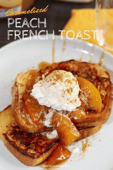 Enjoy a delicious spin on tradition French Toast with this Caramelized Peach French Toast Recipe #SimplyMothersDay #ad #Breakfast #FrenchToast #Recipes French Toast With Toppings, French Toast Moonshine Recipe, French Toast With Peaches, Gourmet French Toast Recipe, Flavored French Toast Recipe, Toppings For French Toast, Flavored French Toast, Carmelized Peaches Recipes, Fancy French Toast Recipe