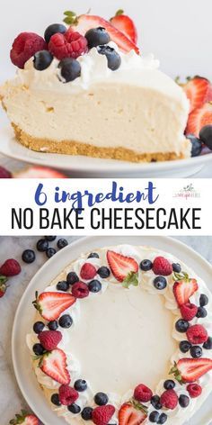 This easy Cheesecake Recipe is totally no bake and made with just SIX ingredients! Make ahead friendly no bake cheesecake for summer. #cheesecake #nobake #recipe #dessert #cheesecakerecipe | no bake cheesecake | easy dessert recipe | fourthy of july | canada day | cream cheese recipe Easy Cheesecake Recipes No Springform Pan, Non Cook Cheesecake Recipes, No Bake Summer Cheesecake, Cheesecake Recipes Easy Chocolate, Cream Cheese Easy Dessert, Cream Cheese Pies No Bake, Cheese Cakes Recipes Easy Philadelphia, Ruth Chris Cheesecake Recipe, No Bake Cream Cheese Recipes