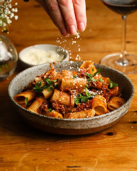 Date Night Lamb Ragu Rigatoni | LindseyeatsLA Lamb Ragu Recipe, Thanksgiving Main Dishes, Thanksgiving Mains, Rigatoni Recipes, Lamb Ragu, Bong Bong, Seared Ahi, Beef Skewers, Braised Lamb