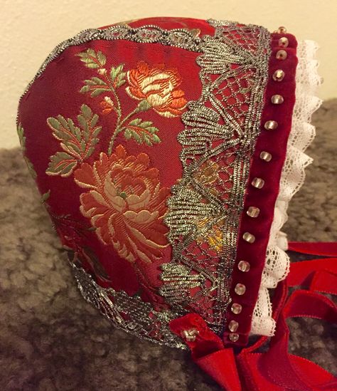 Bunad Embroidery, Velvet Bonnet, Heirloom Bonnet, Velvet Hat, Baby Bonnets, Folk Embroidery, Doll Hat, Baby Bonnet, Baby Cap