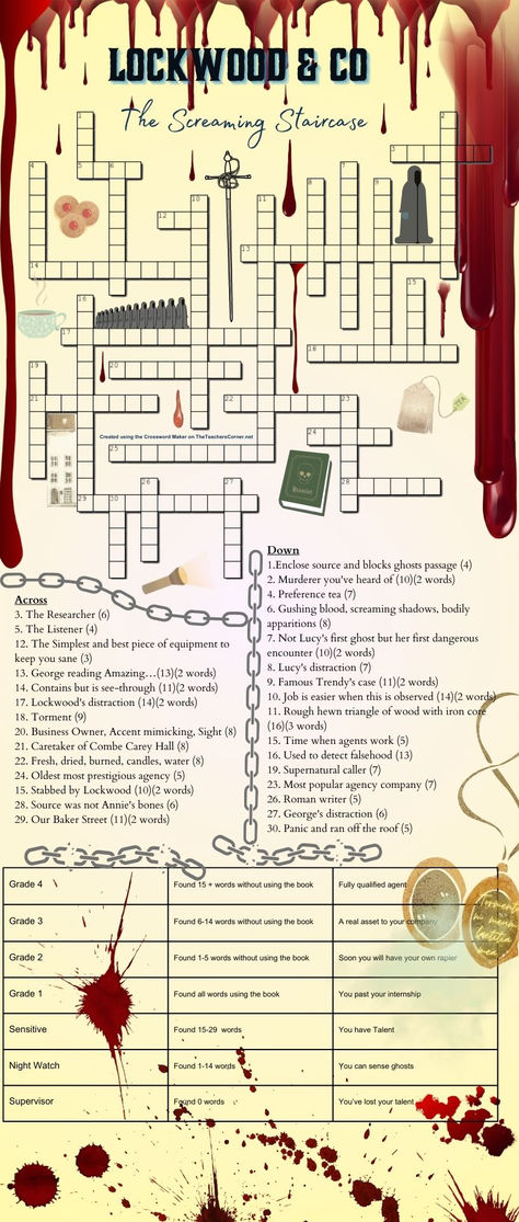 Lockwood & Co by Jonathan Stroud, Book 1: The Screaming Staircase Crossword puzzle! How well do you know the book? #LockwoodandCo #SaveLockwoodandCo Answer Key, and Printer Friendly version found in Quizes and Puzzle board The Screaming Staircase, 35 Portland Row, Cameron Chapman, Hyper Focus, Jonathan Stroud, Dark Ring, Trendy Cases, Books Fanart, Lockwood And Co