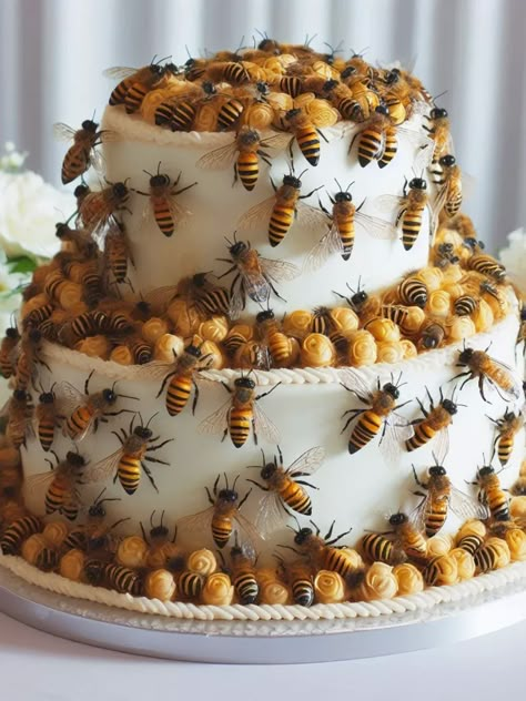 Bee Birthday Cake, Super Torte, Cupcakes Design, Honeycomb Cake, Bee Cake, Realistic Cakes, Bee Cakes, Cake Show, Fantasy Cake